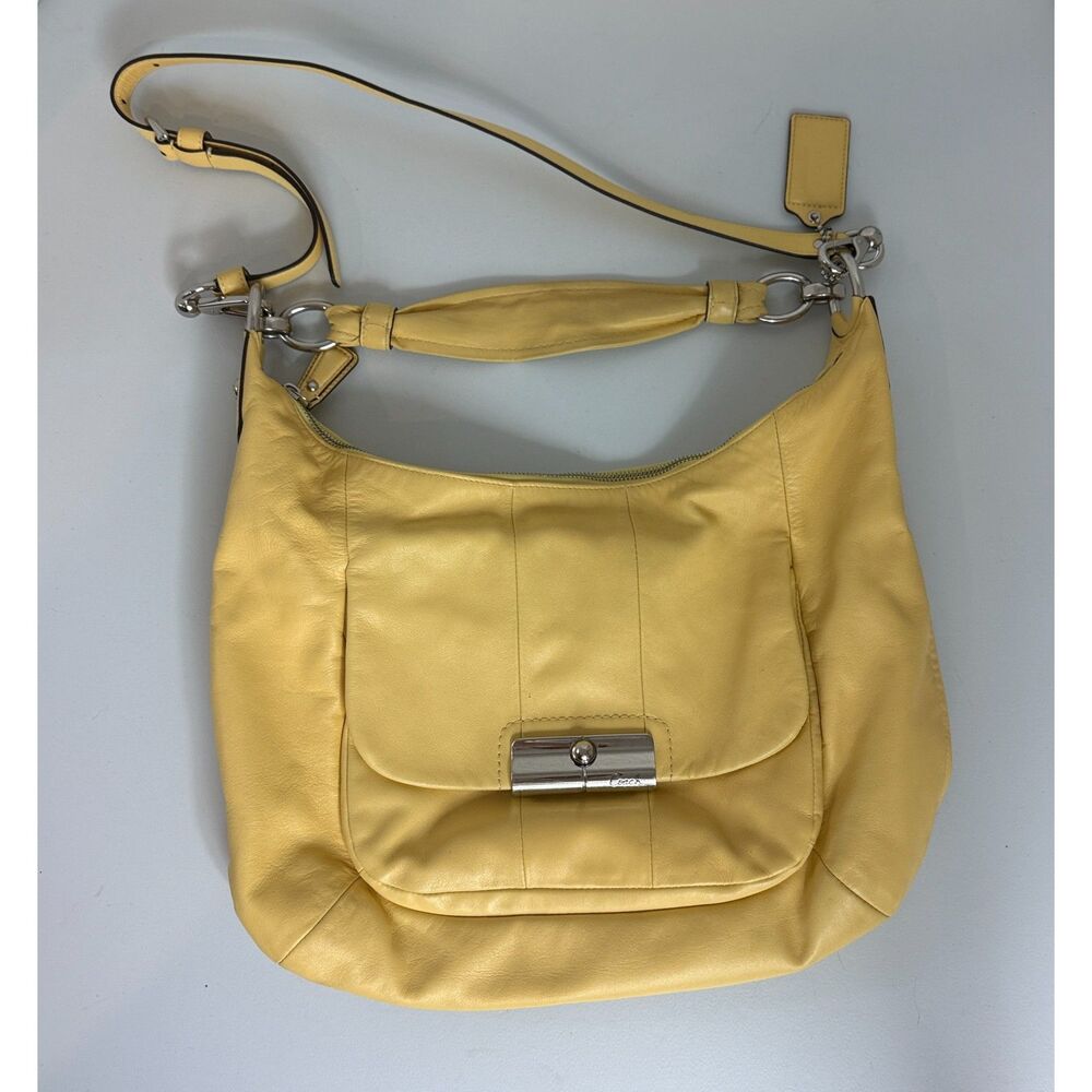 Coach Kristin Yellow Leather Hobo Style Shoulder Bag With Crossbody Strap 16787